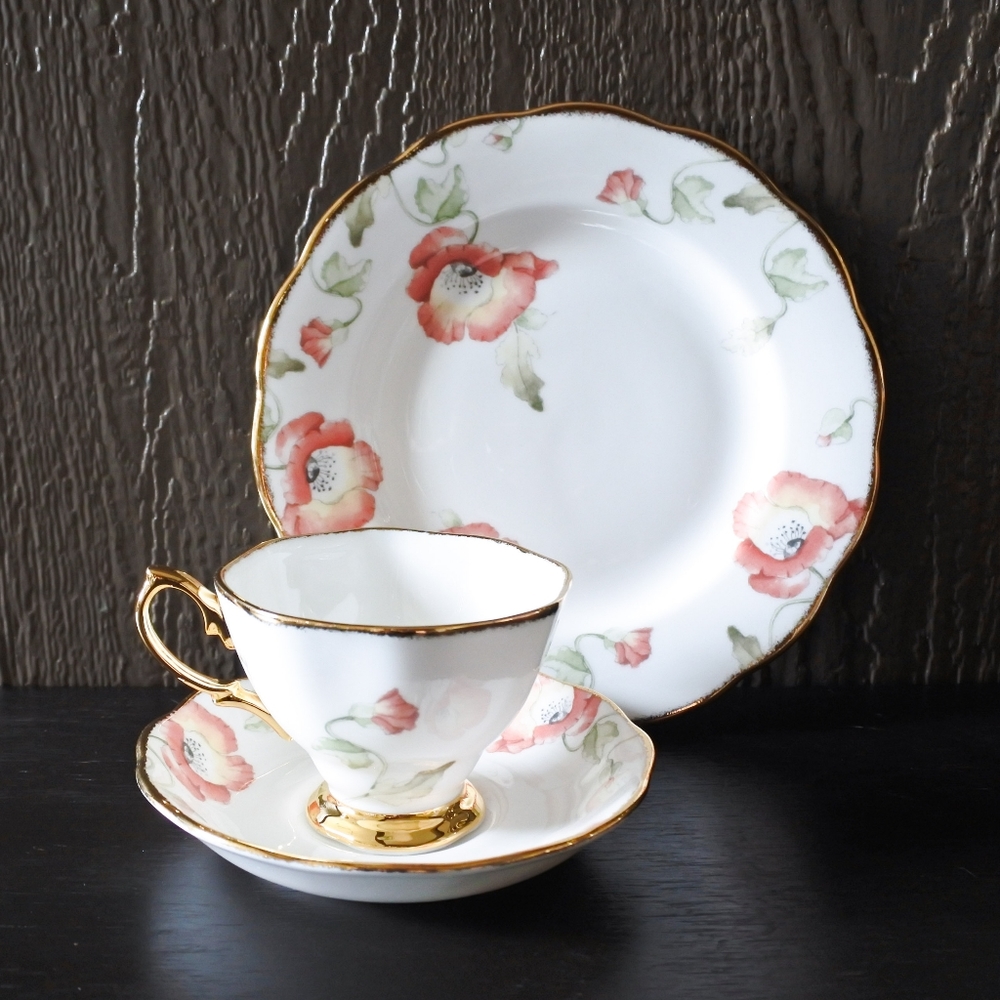 Royal Albert 100 Years 1970s Poppy Floral Tea Cup Plate 3 Piece Set